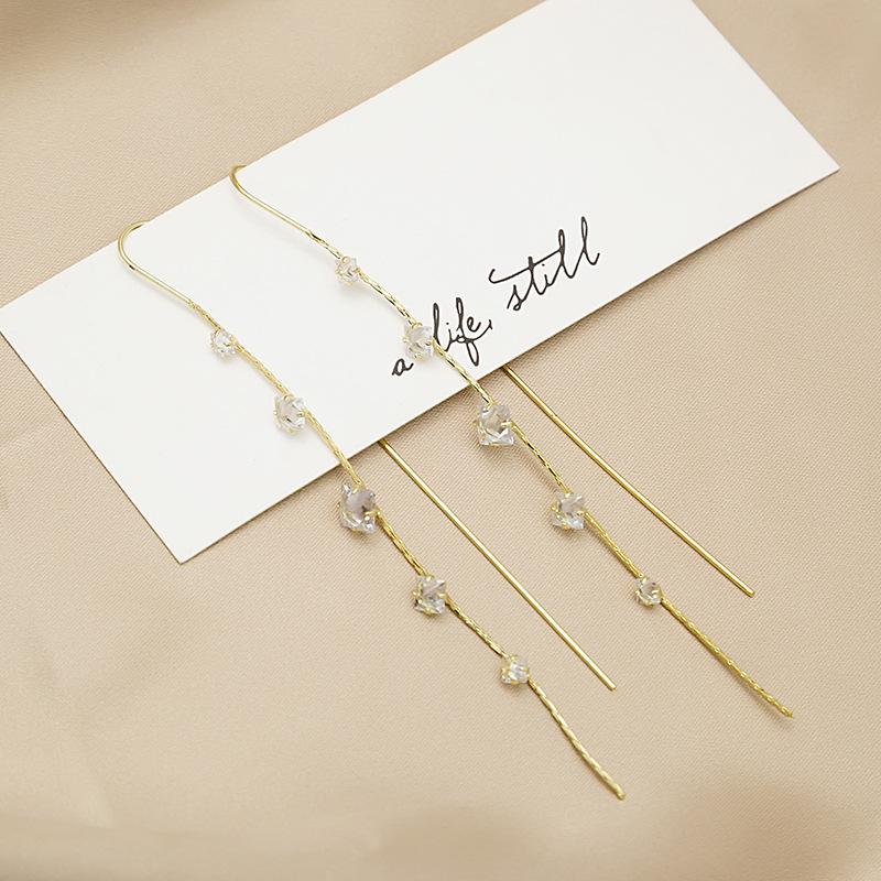 925 Trendy Long Tassel Crystal Earrings, High-End Face-Showing Thin Earrings, Exquisite And Simple Earrings.