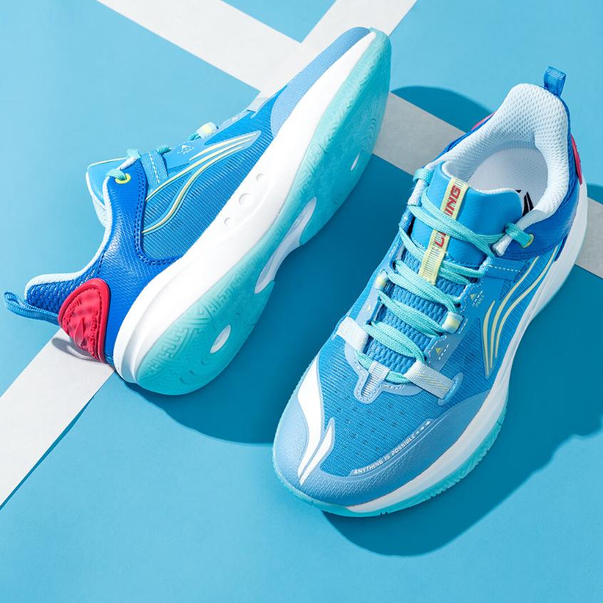 Li Ning Primary 3 V3 Mesh Antibacterial Low Top Kids Basketball Shoes Kids sneaker Blue YKBU040-9