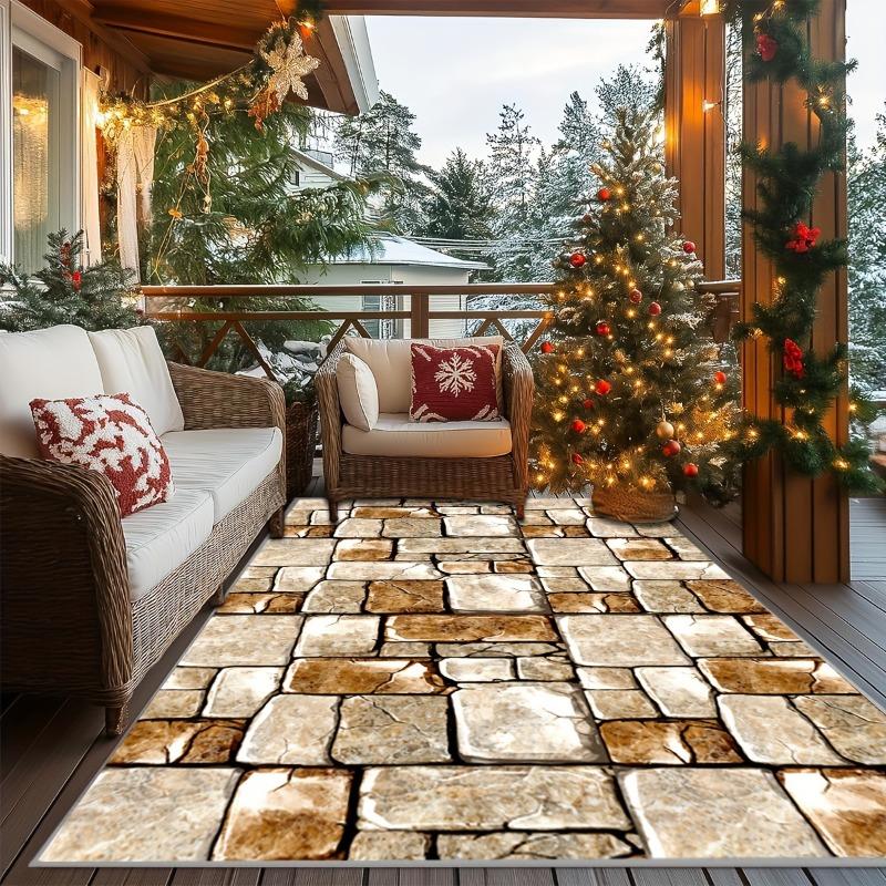 New Large Stone Pattern Outdoor Rug Non-Slip Mat For Patio Garden RV Camping Durable Polyester Indoor Outdoor Holiday Decor