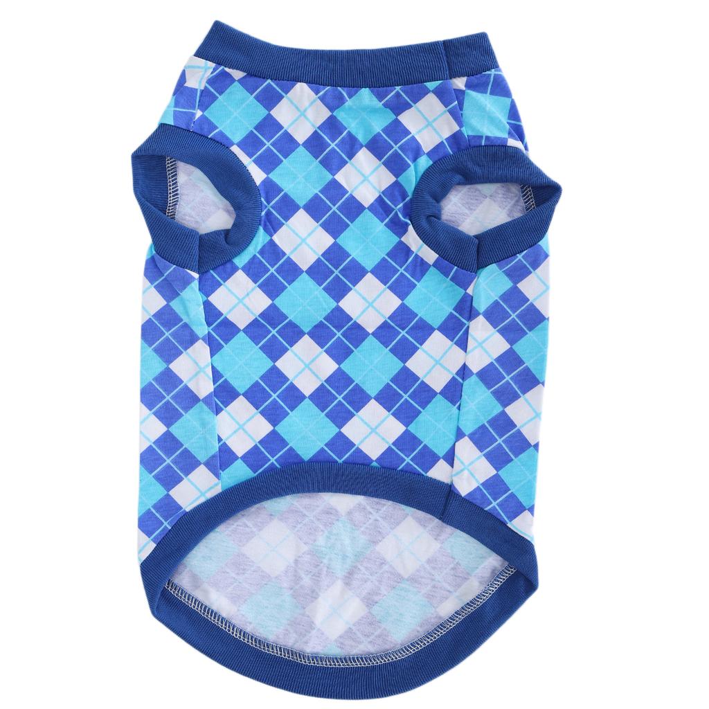 Pet Pig Spring Summer Sleeveless TShirt Pet Vest Sweatshirt Rhombus Pattern Clothes(Blue M)