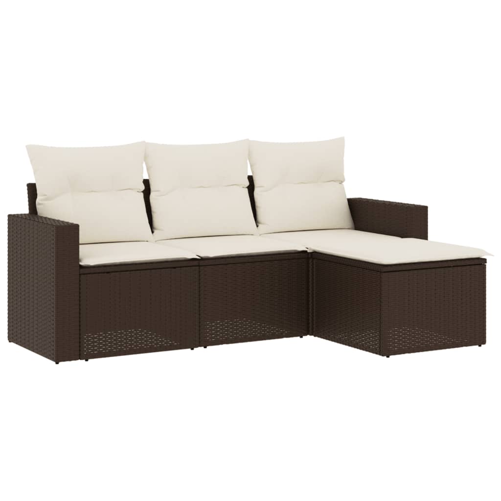 Vidaxl 4-Seater Garden Lounge Set, Cushions, Brown Rattan Pe