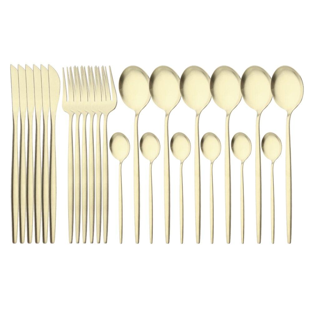 24Pcs Matte Black Gold Stainless Steel Dinnerware Cutlery Set Tableware Knife Fork Spoon Flatware Wedding Daily Dinner Set