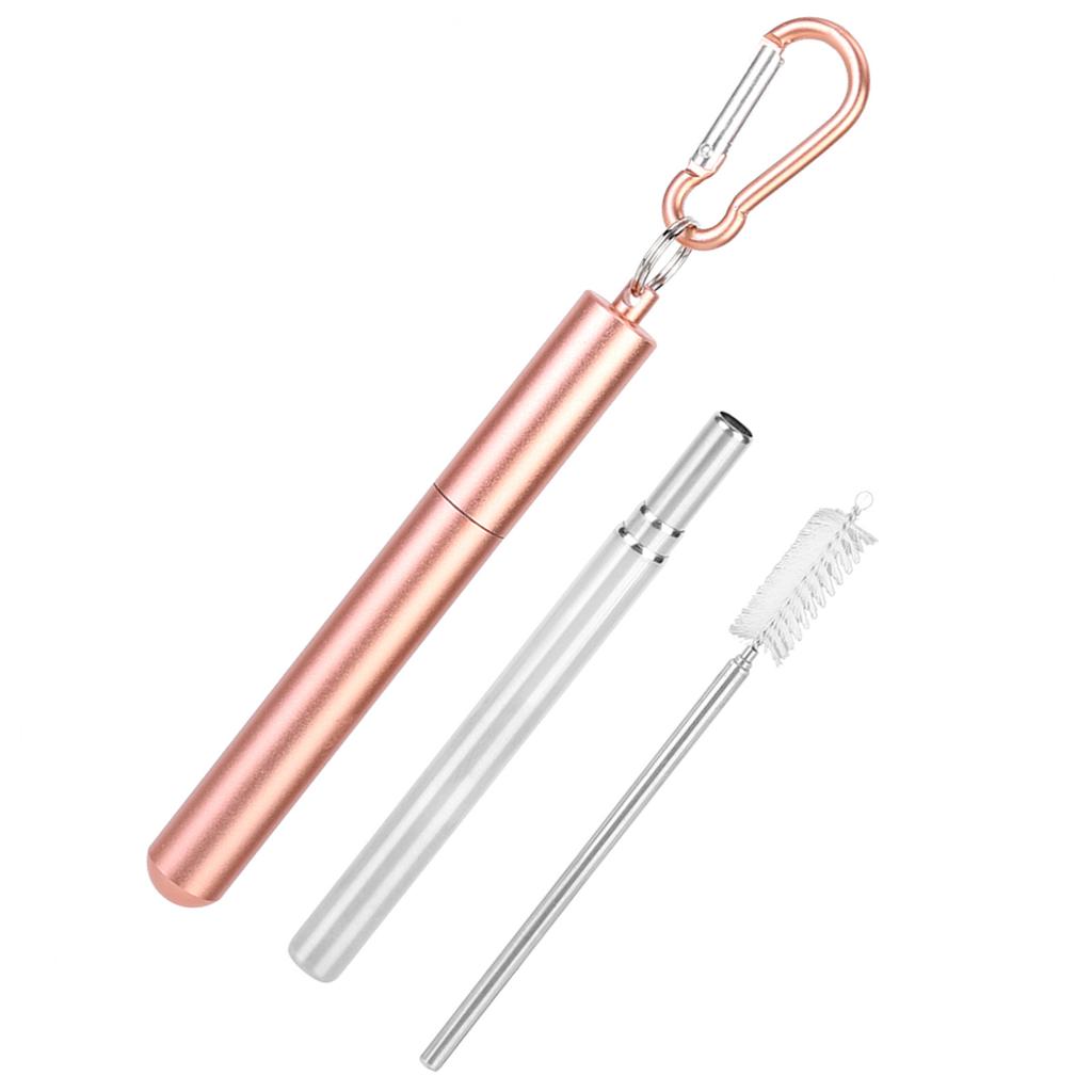 Portable Stainless Steel Telescopic Reusable Straw with Cleaning Brush for Drinking Coffee Milk