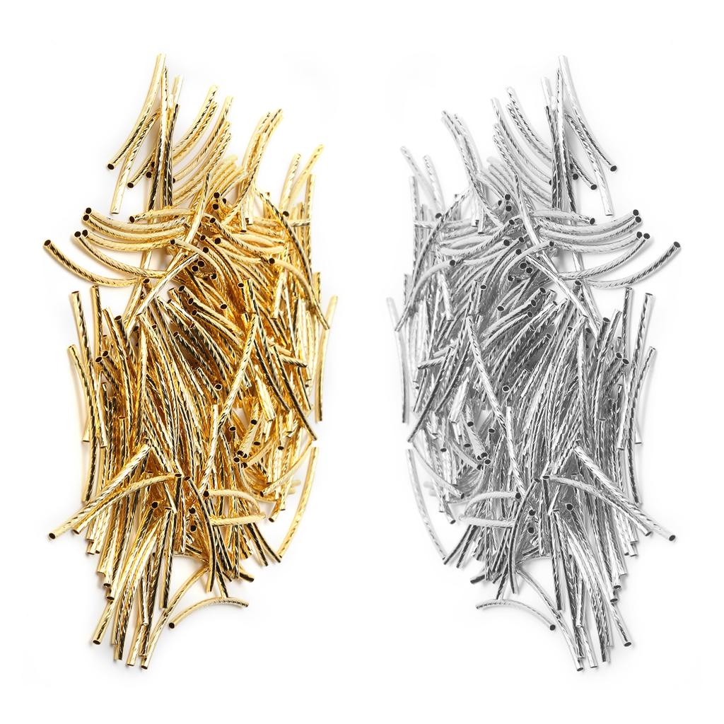 200 Stück gebogene Nudelrohr-Abstandsperlen, lang, schlank, gedreht, DIY-Schmuckherstellungszubehör