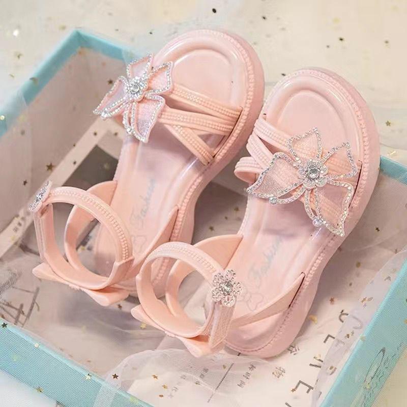 2025 Summer Rhinestone Bow Sandals for Girls - Casual Soft Princess Shoes for Little and Big Kids