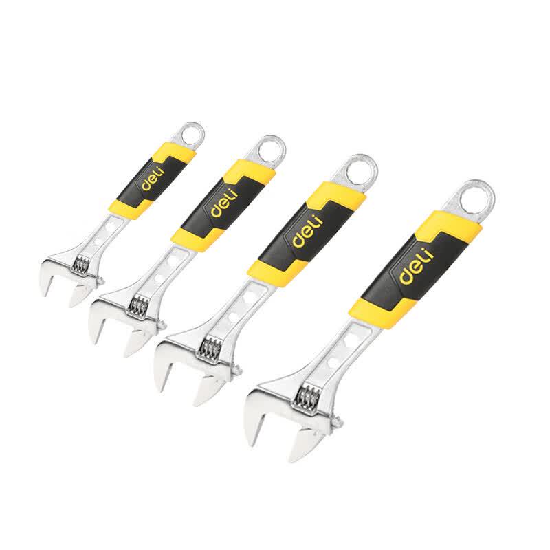 Deli 4-Piece Plastic Handle Adjustable Wrench Set