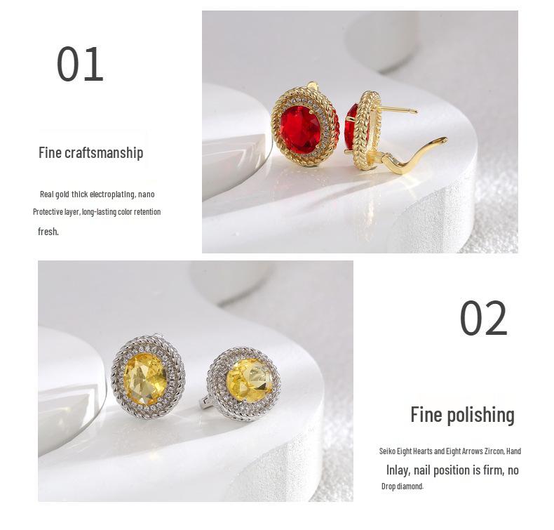 Elegant Retro Color Treasure Zircon Oval Ear Cuffs