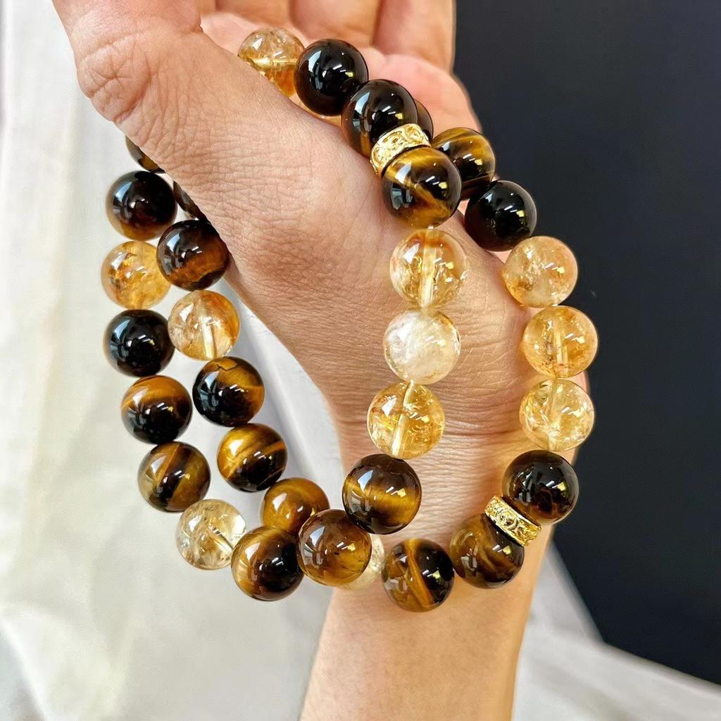10Mm Maillard Style Natural Citrine Bracelet Basic Commuter Natural Tiger's Eye Premium Bracelet