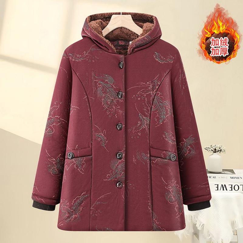 Winter cotton-padded jacket with velvet to keep warm, new hooded jacket, old lady, thick cotton-padded jacket.
