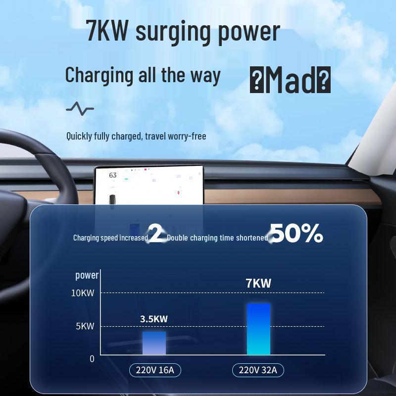 

Портативное зарядное устройство переменного тока для электромобилей, 7-контактный одноголовый зарядный пистолет национального стандарта 3.5KW two-speed/3m cable/incl. 16-10A adapter