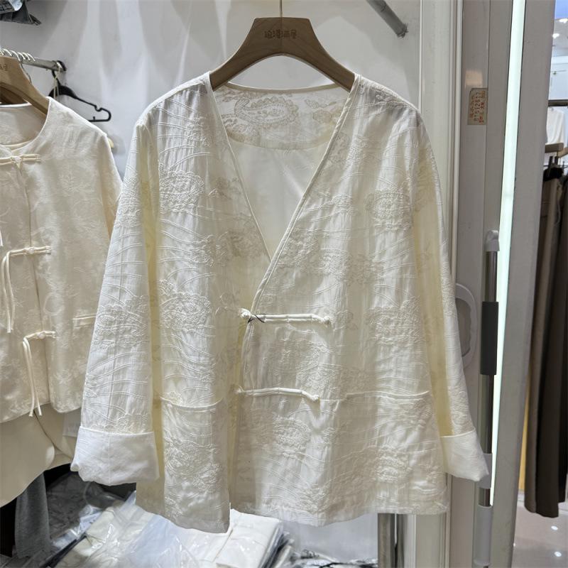 

Chinese Style Embroidered Floral V-Neck Jacket - Women s Chic Spring/Autumn Fashion Extra Large бежевый