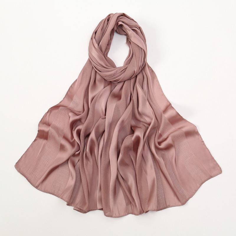 Spring and summer light and breathable satin simulation silk long towel high-end striped shawl plain color simple and versatile bag headscarf women