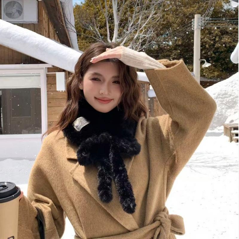 Women Soft Plush Scarf Winter Thicken Warm Faux Rabbit Fur Snood Scarves Outdoor Cold-Proof Neck Collar Neckerchief