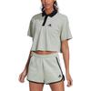 Adidas Womens Cropped Polo Solid Logo Print Sports Short Sleeve Polo Shirt Women Polo Shirts Linen-Green HY5527