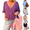 Topuri Dama Decolteu în V Mânecă Scurtă Plachetă cu Nasturi Topuri Cămașă Croială Lejeră Culoare Solidă Vară Casual Topuri Tricotate