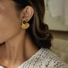 Youthway Vintage Tiger Eye Stud Earrings For Women  Gold Plated Fan Shape Stainless Steel Earrings Fashion Jewelry Girls Gift