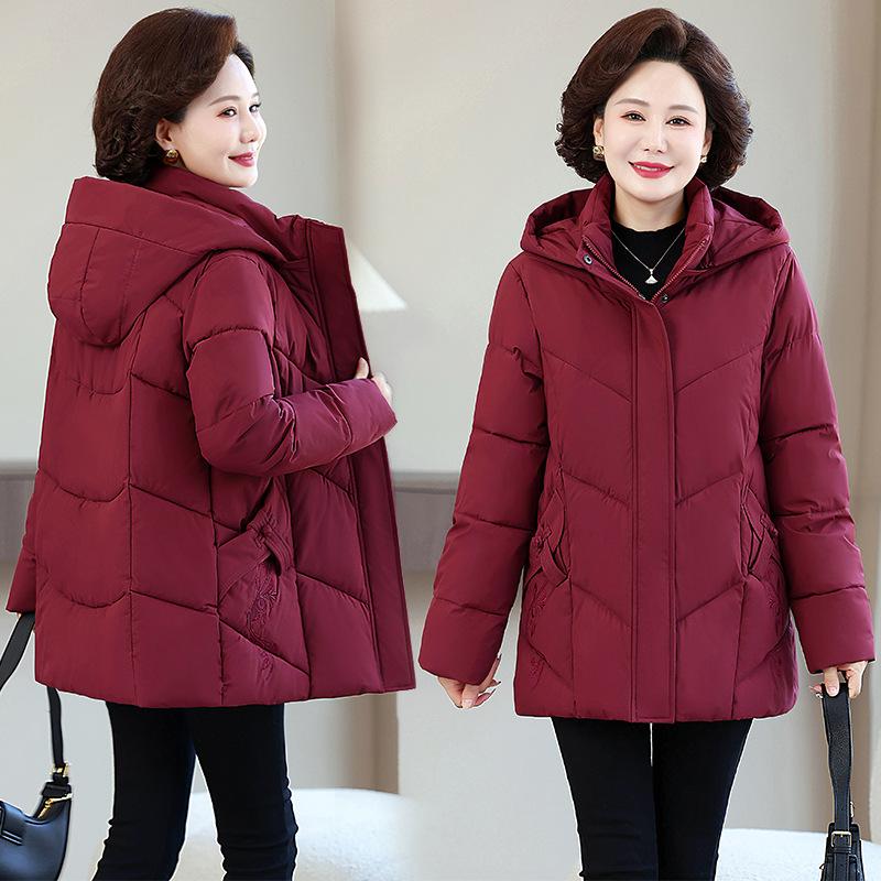 Middle-aged mother winter hooded cotton-padded jacket warm cotton-padded jacket winter clothing foreign style middle-aged and elderly thickened