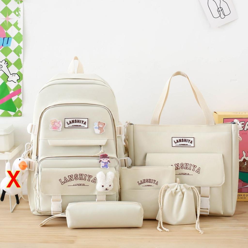 Korean Version Instagram Backpack Five Piece Set Primary School Girl Backpack Forest Junior High School High Capacity Backpack