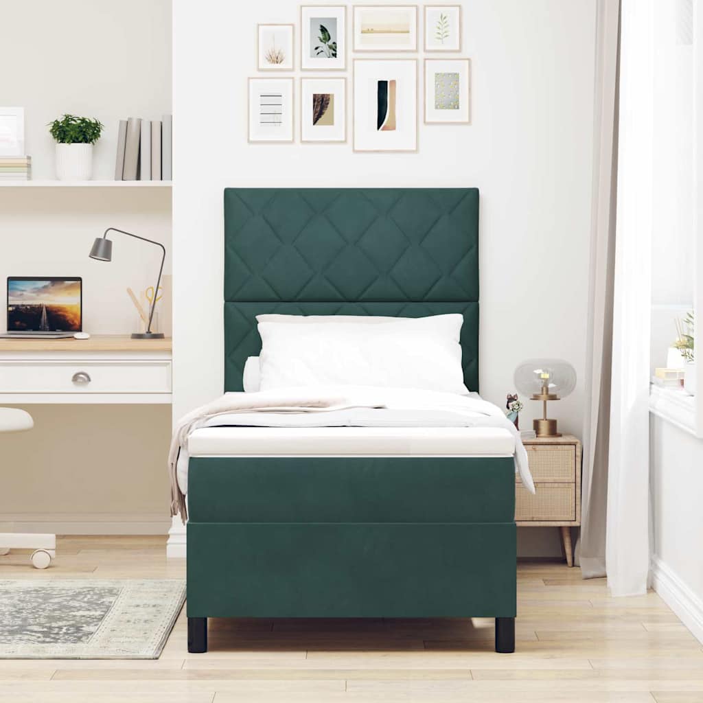 Boxspring Bed with Headboard Dark Green 100 X 200 Cm Velvet
