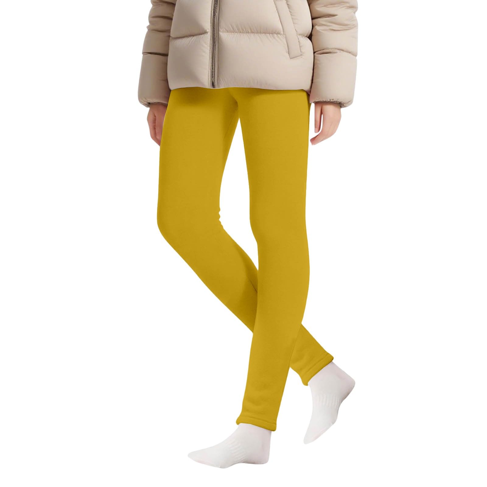 Kinder Farbige Dicke Gefütterte Slim Fit Leggings für Freizeitkleidung 170 gelb