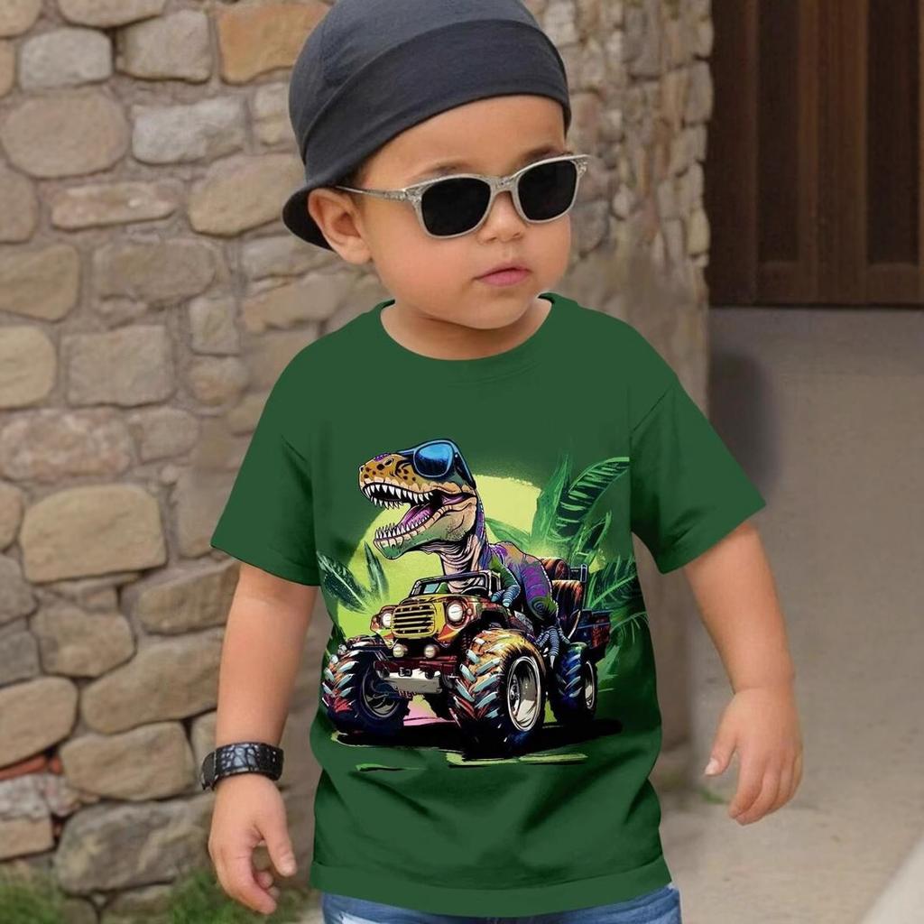 Summer Round Neck Dinosaur Pattern 3D Printed Top Fashionable Casual Short Sleeved Children's Boy T-shirts