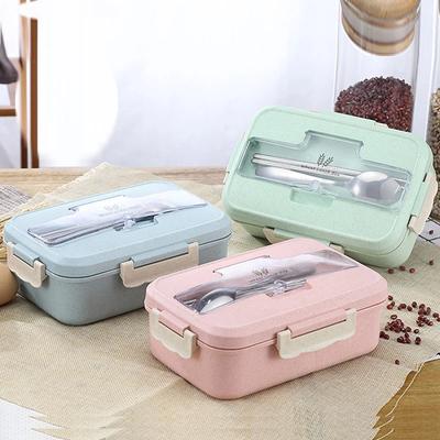 Mikrowellen-Lunchbox, Weizenstroh-Geschirr mit Löffel und Stäbchen, Lebensmittelaufbewahrungsbehälter, Kinder, Kinder, Schule, Büro, Bento-Box