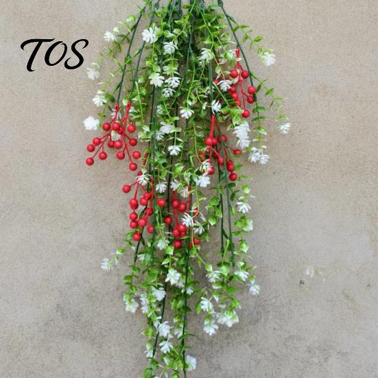 Indoor Home Ornament for Festivals Artificial Hanging Vines with Red Berries, Realistic Plastic Cascading Greenery Plants, Lifelike Plants Office