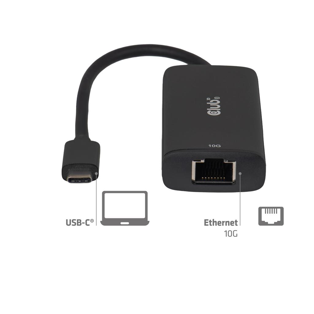 Club 3D Adattatore USB-C per Ethernet 10Gbps RJ45 USB4 Thunderbolt 4 Thunderbolt 5 Windows 11 macOS Sequoia Marca Olandese, compatibile 10GBASE-T, / /