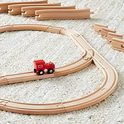 Amazon Basics Toy Train and Railroad Construction Kit, Wooden, 65 Pieces, Wood Color