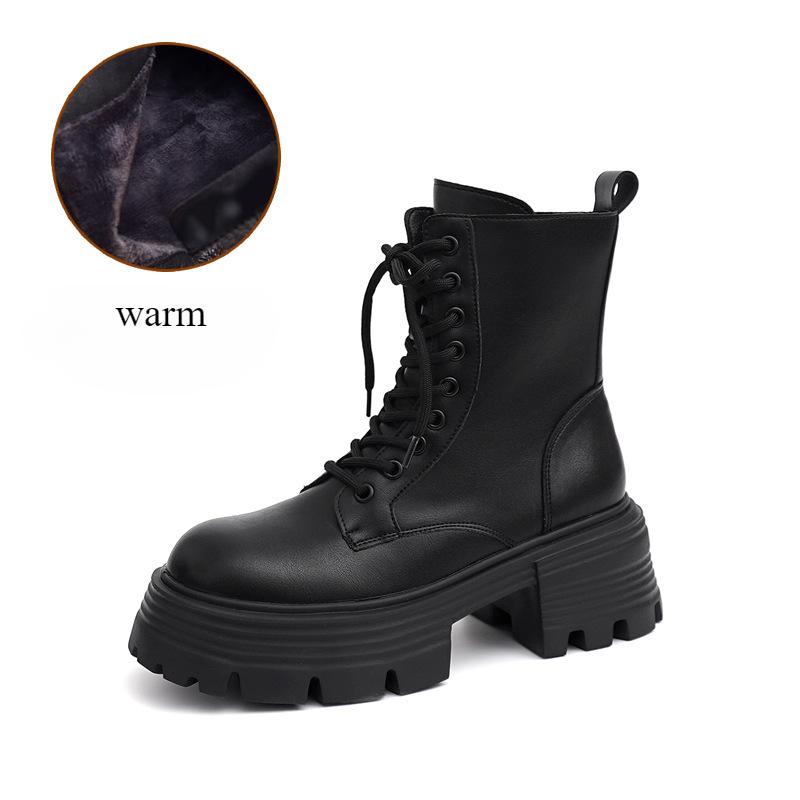 

Autumn and Winter Single Boots Thick-soled Inner Heightening British Style Short Boots Lace-up Boots 34