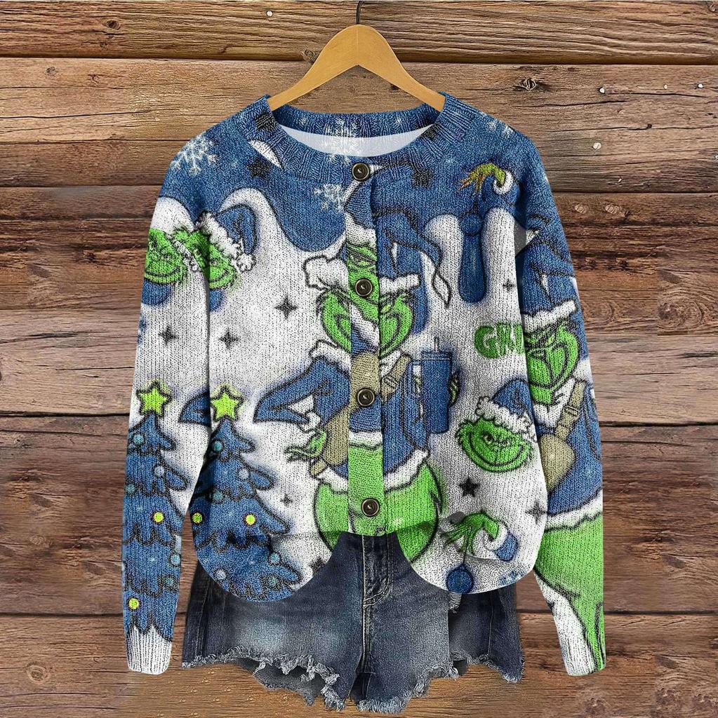 Women's Vintage Knit Button Print Cardigan Jacket