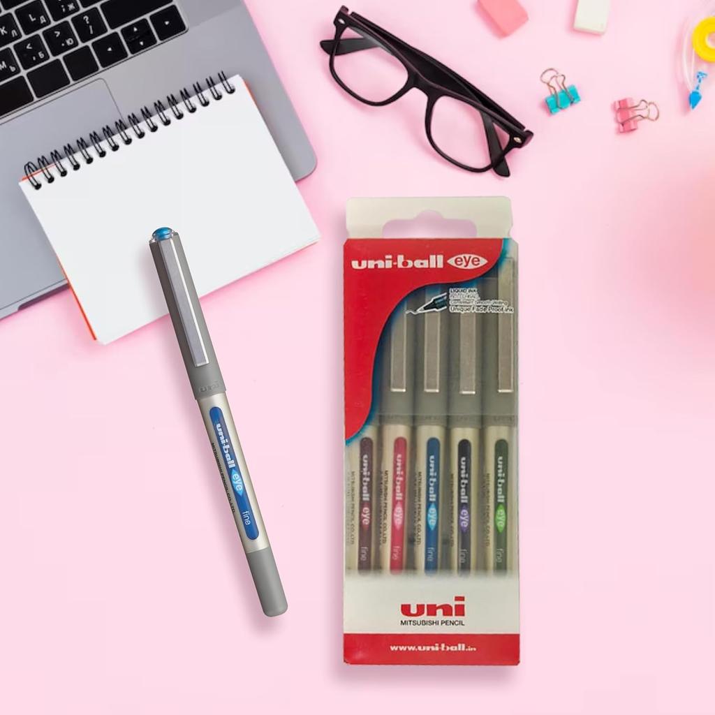 Uni-ball Eye UB 157 Rollerball Pen Wallet Pack - 5 Colors, 0.7mm Tip, Smooth Writing for Office, Home & School