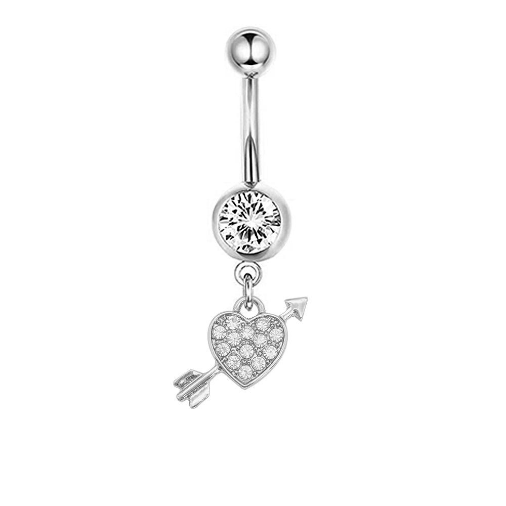 1Pcs Stainless Steel Long Navel Nail Butterfly Heart Five-pointed Star Pendant Navel Ring Piercing Jewelry