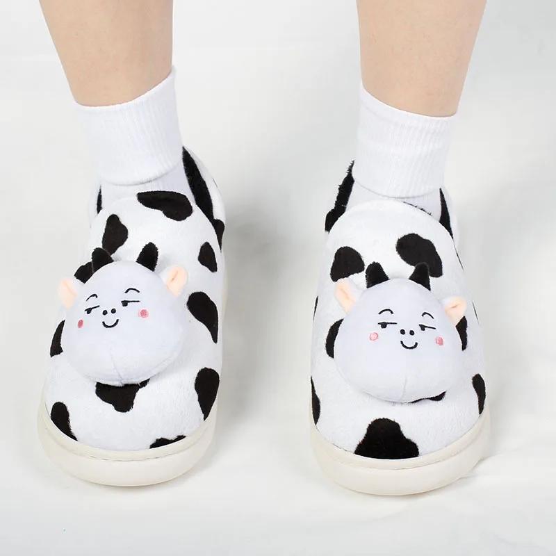 Fashion 2025Cute Animal Slipper for Women Girls Kawaii Fluffy Winter Warm Slippers Woman Cartoon Milk Cow House Slippers Funny Shoes