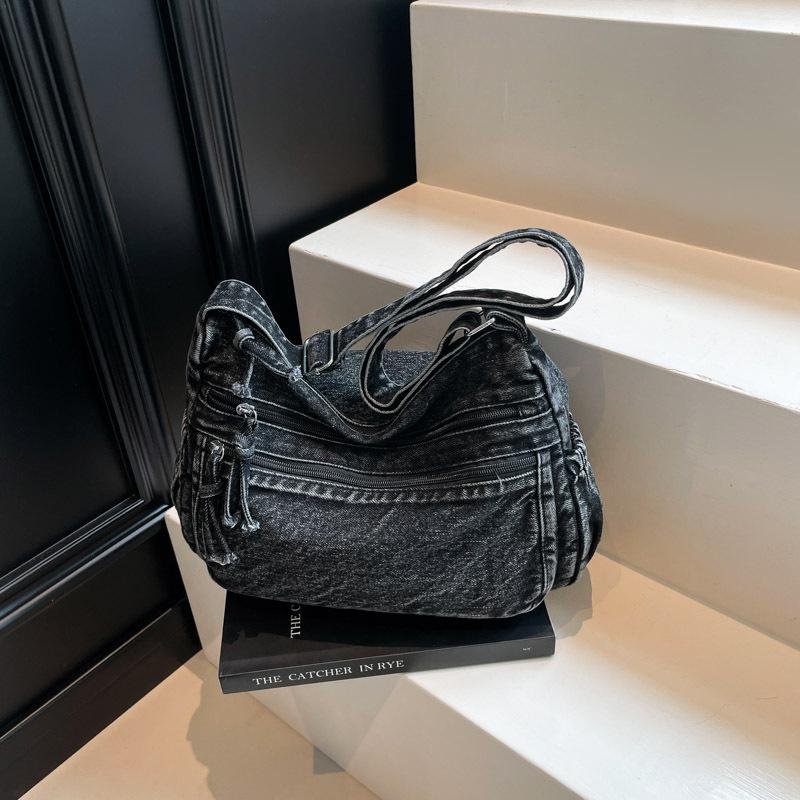 Denim bag women's tote bag large capacity 2025 summer shoulder bag new fashion simple commuter messenger bag
