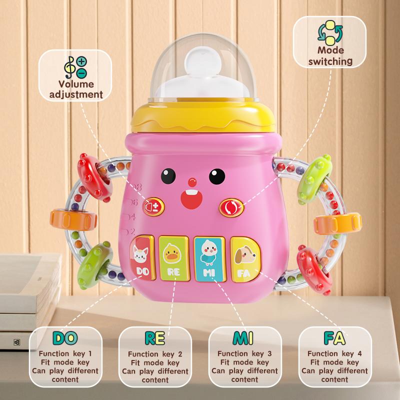 Baby Musical Pacifier Rattle Toys Early Educational Feeding Bottle Soft Teether Light Soothing Shaker Newborn