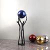 Creative Black Cast Iron Figure Sculpture, Holding a Silver Ball, Desktop Decoration Ornaments, Metal Crafts, Home Decoration