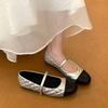 Flat-Bottomed Small Fragrant Style Color Matching Diamond Single Shoes Women'S Spring French Commuter Shoes One-Word Buckle Mary Jane Shoes