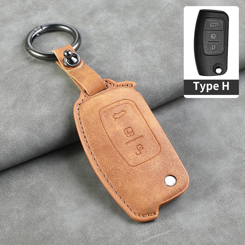 Leather Car Flip Key Case Cover Shell For Ford Focus 2 3 Ecosport C-Max S-Max Ka Mondeo Kuga Galaxy Fiesta Keychain Accessories