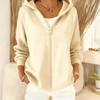 Fashionable Women's Loose Casual Solid Color Hooded Zippered Long Sleeve Jacket