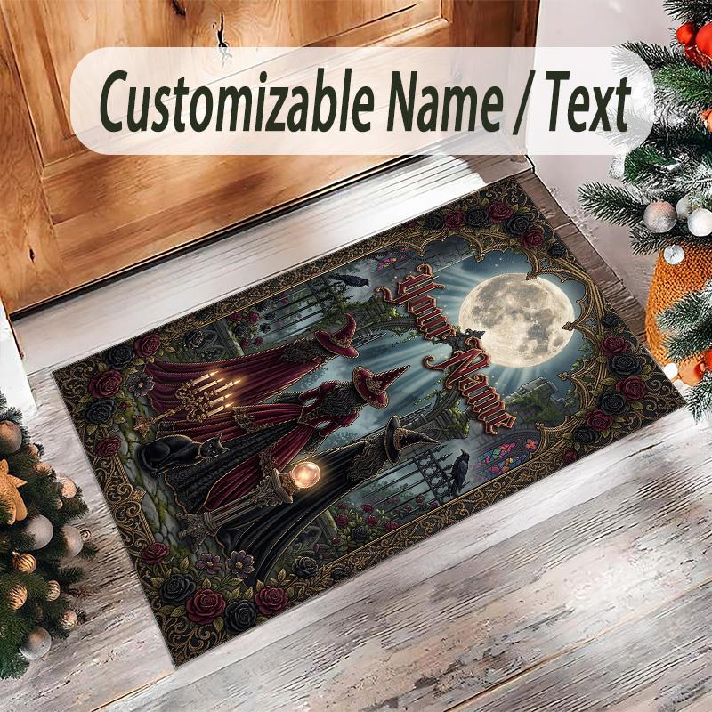 Witchcraft Theme Crystal Velvet Rug Personalized Custom Name Text Soft Floor Mat Home Decor