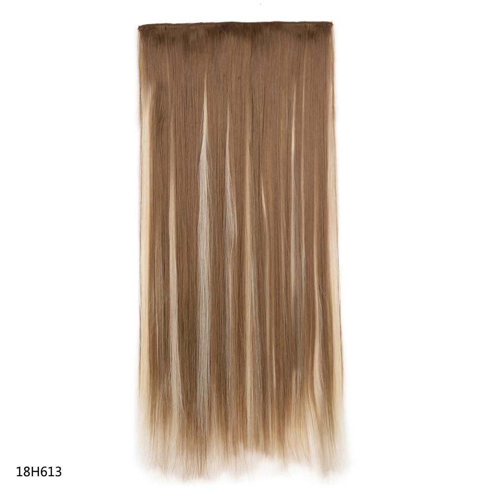 Synthetic Hair Extension Clip Ins One Piece With 5clips Long Straight Hair Brown Blonde Color For Women Daily Use