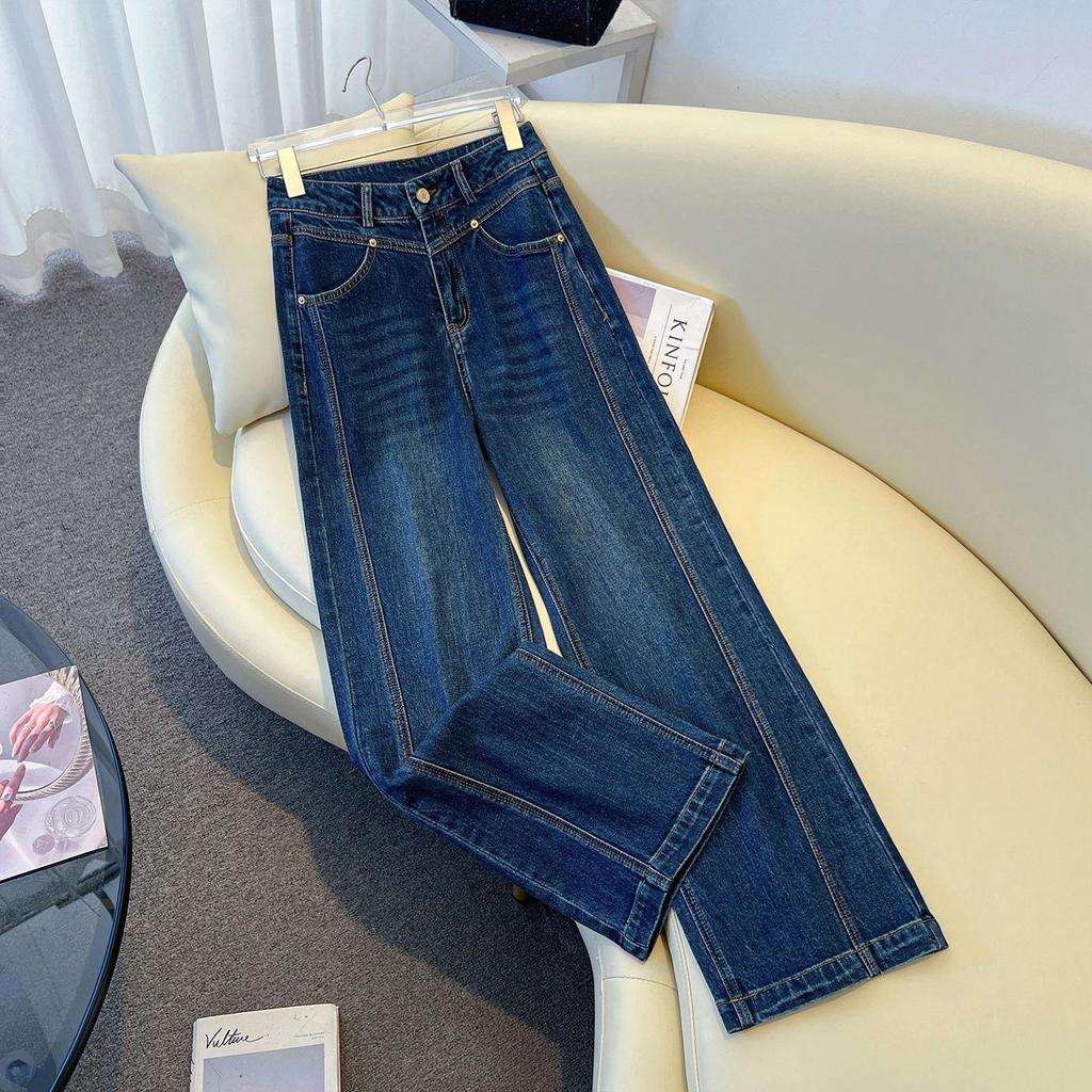 Women's High-Waisted Loose Slimming Floor-Sweeping Jeans - Trendy Straight-Leg Pants for Spring and Autumn 2025