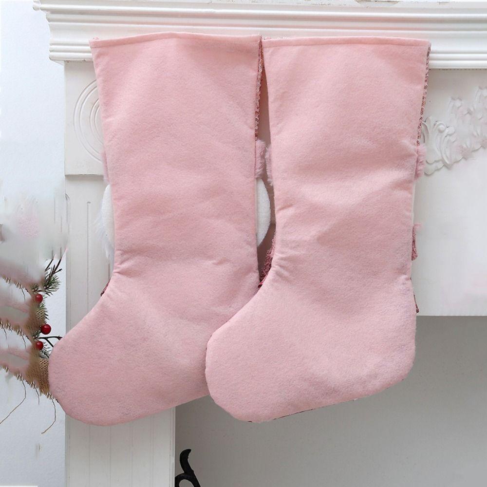 Santa Claus/Snowman/Elk Pink Christmas Socks Decorative Hanging Sock Pendant  Holiday Party