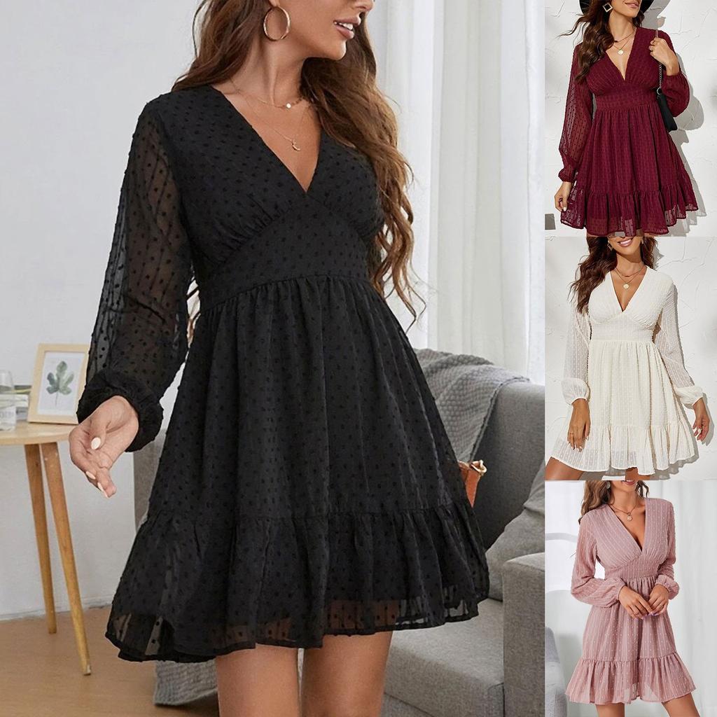 Fashion Women's Long Sleeve High Waist Temperament Dress