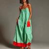 Europäischer Stil Gestreiftes High-End Spaghettiträger Maxikleid Sommer Elegant Urlaub Damenbekleidung