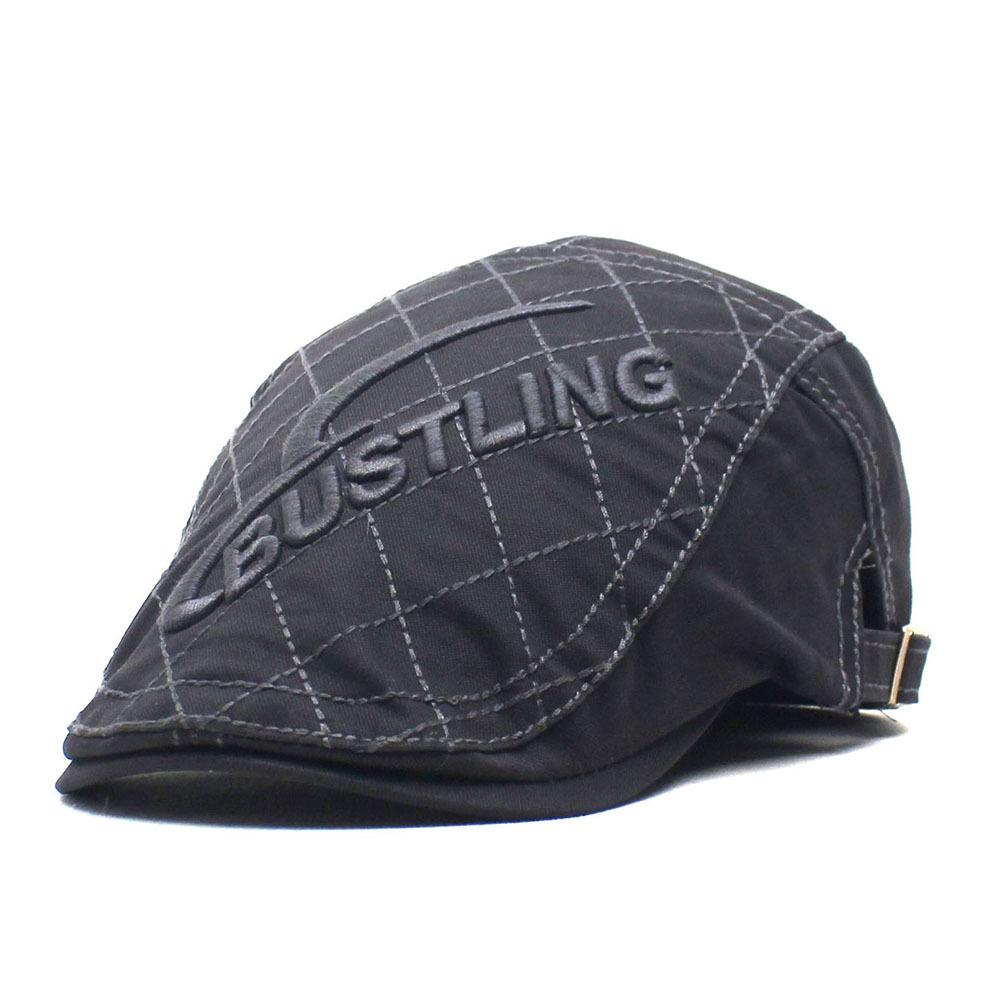 

New cotton men s beret embroidered plaid letter hat men s hat casual forward cap Adjustable