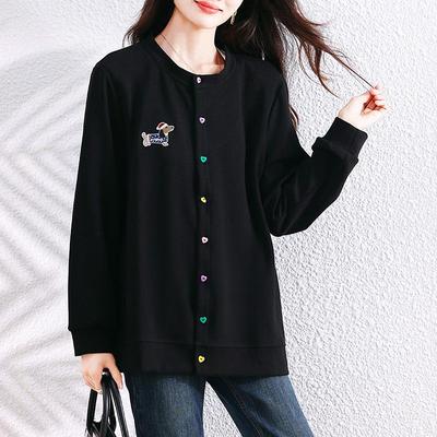 European Style Plus Size Embroidered Spring Top - No Pilling, Age-Reducing, Casual and Thickened for a Loose Fit