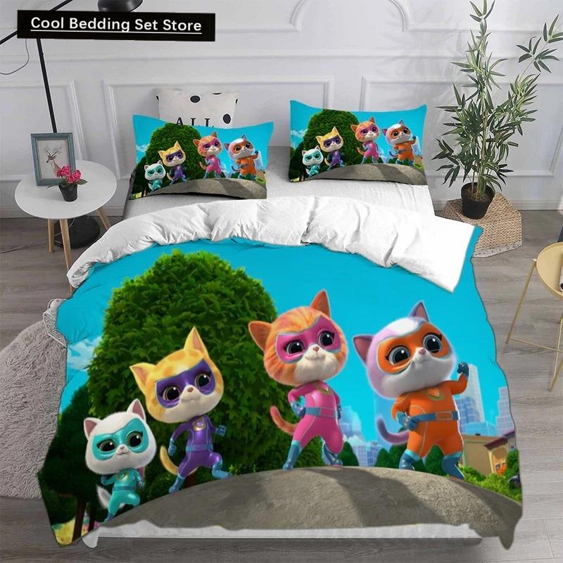 Anime Super Kitties Ložní soupravy Přikrývka Prošívaná přikrývka Přehoz na postel Povlak na přikrývku Povlak na polštář 2-3dílné sady Dětská Dospělá velikost Domácí textil