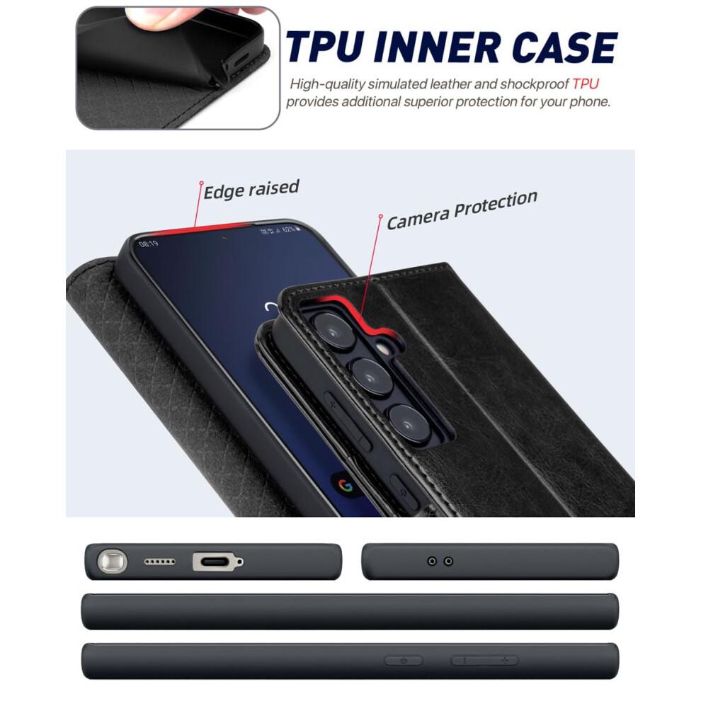 Compatible with Samsung Galaxy S24 Case, Premium PU Leather Wallet Phone Case with [Card Holder][RFID Blocking][TPU